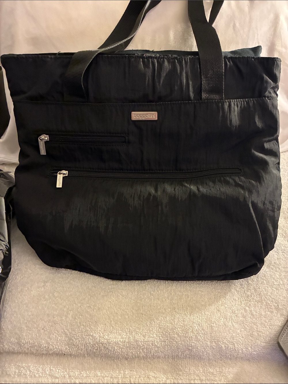 Baggallini Black Nylon Tote with Front Zip Pockets-like new